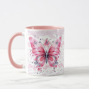 Funkelnd Pink Glitzer Fairy Butterfly Tasse