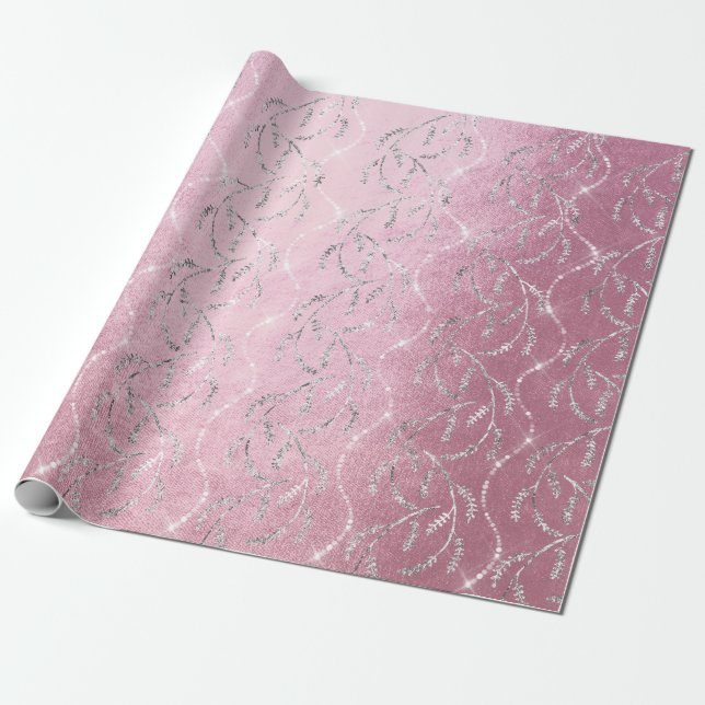Funkelnd Pink Laurel Floral Silver Diamonds Geschenkpapier (Ungerollt)
