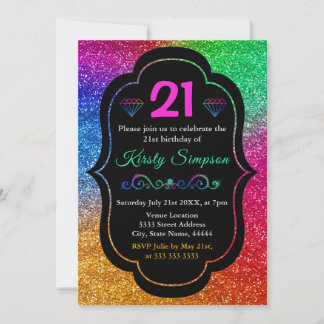 Funkelnd Rainbow Gradient Glitzer Geburtstag Einladung