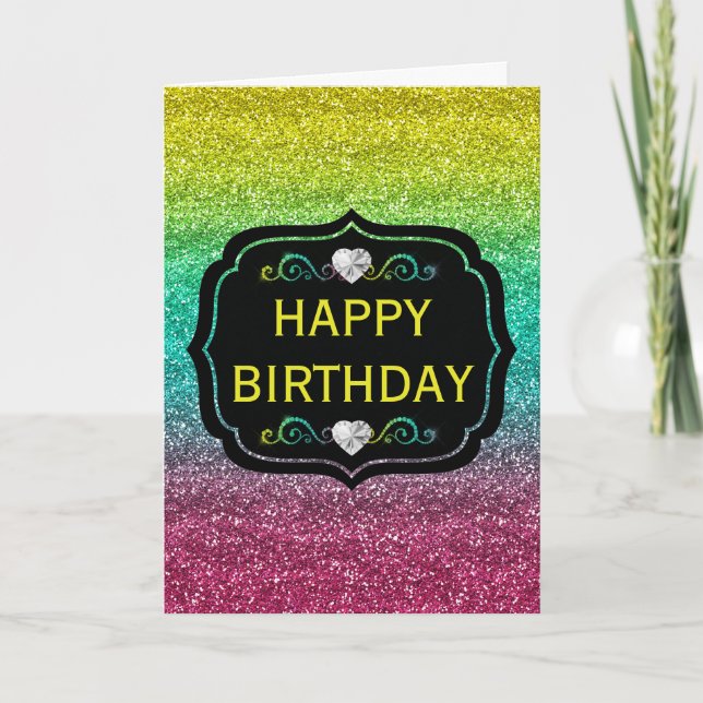 Funkelnd Rainbow Gradient Glitzer Geburtstag Karte (Vorderseite)