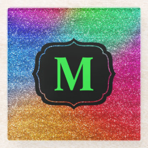 Funkelnd Rainbow-Gradient-Glitzer-Monogramm Glasuntersetzer