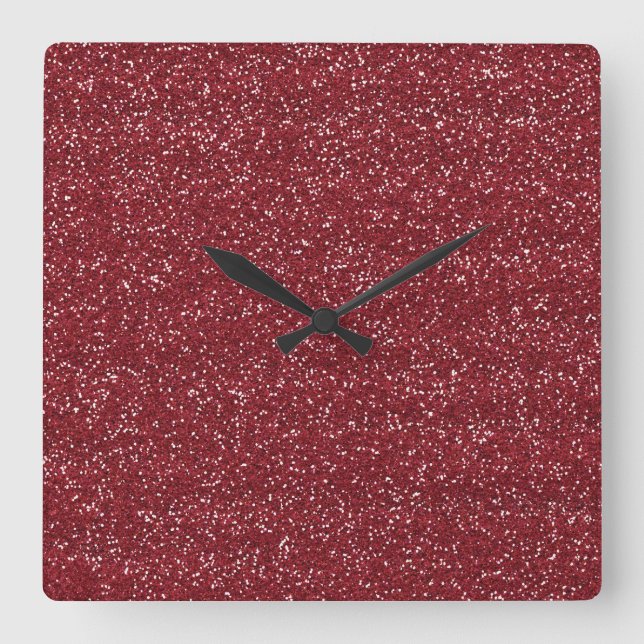 Funkelnd Red & Silver Glitzer Quadratische Wanduhr (Vorderseite)