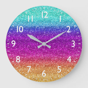 Funkelnd Regenbogen Gradient Glitzer Große Wanduhr