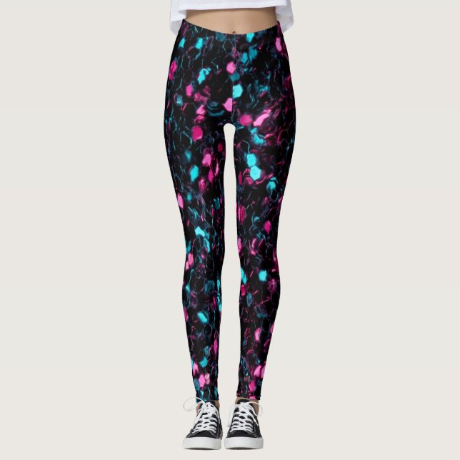 Funkelnd-rosa-blaue Mosaik-Glitzer Glitzern Leggings (Vorderseite)