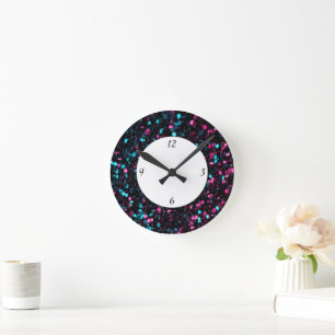 Funkelnd-rosa-blaue Mosaik-Glitzer-Glitzern mit An Runde Wanduhr