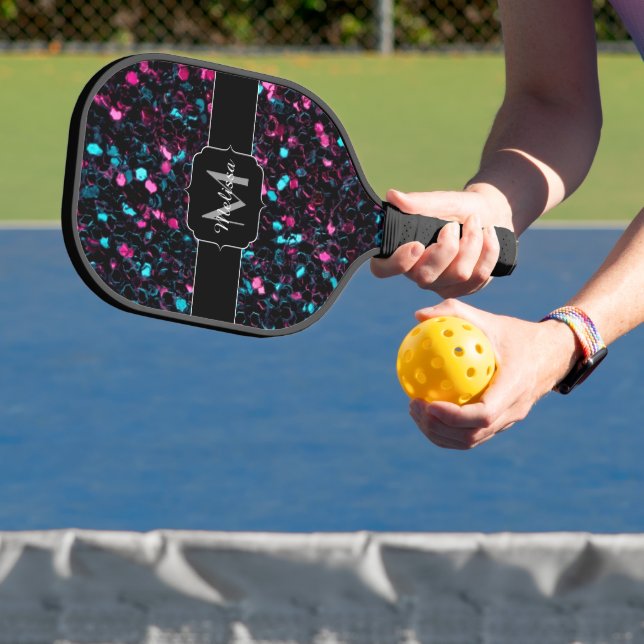 Funkelnd-rosa-blaue Mosaik-Glitzer-Glitzern Monogr Pickleball Schläger (InSitu)