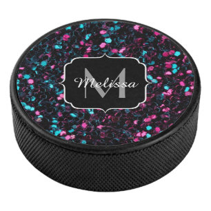 Funkelnd-rosa-blaue Mosaikbläser-Glitzer-Funkeln M Eishockey Puck