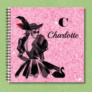 Funkelnd rosa Notebook mit Coquette-Modell Notizbuch
