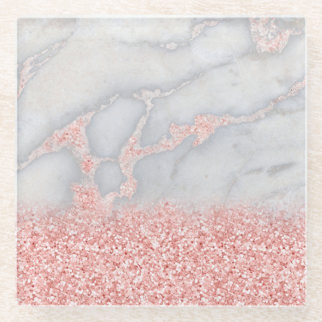 Funkelnd rosa Rose Gold Bohemischer Marmor Glasuntersetzer (Vorderseite)
