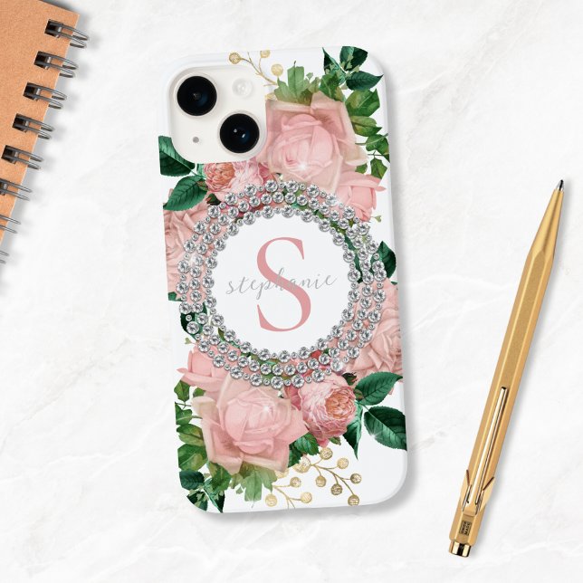 Funkelnd Rosa Rosen Monogram Case-Mate iPhone Hülle (Mockup View)