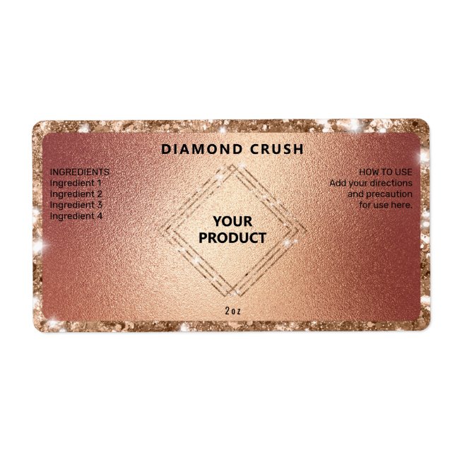 Funkelnd Rose Gold Dropper Flaschen Etiketten (Vorne)