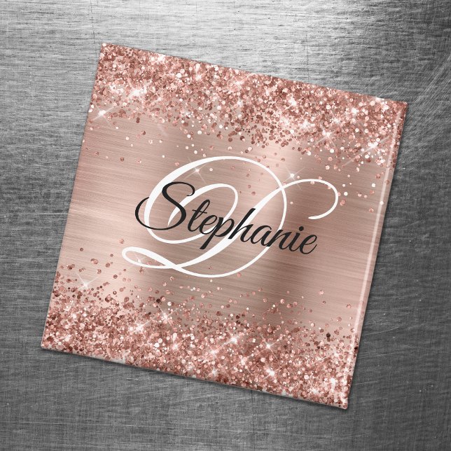 Funkelnd Rose Gold Glitzer Foil Extravagant Monogr Magnet (Von Creator hochgeladen)