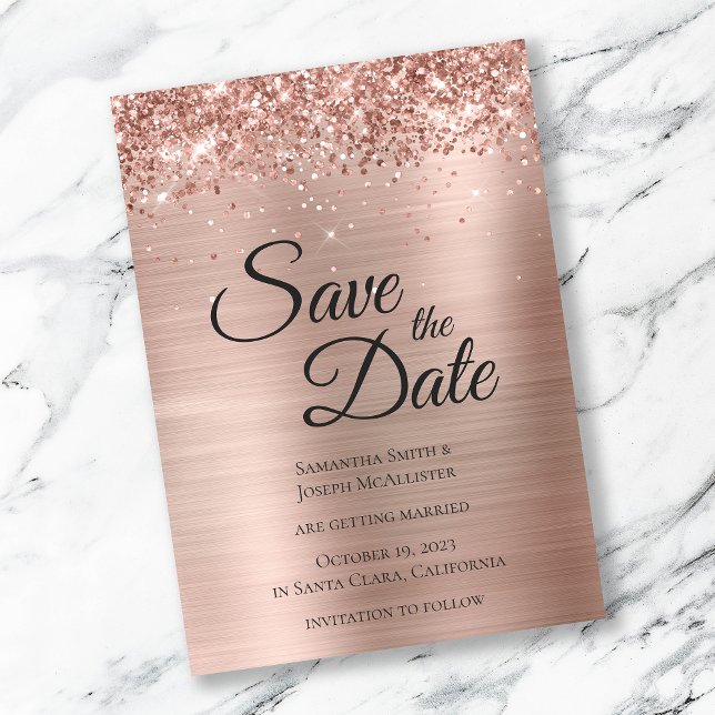 Funkelnd Rose Gold Glitzer Foil Glam Save The Date (Von Creator hochgeladen)
