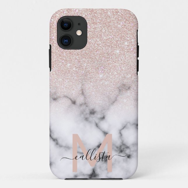 Funkelnd Rose Gold Glitzer Marble Ombre Case-Mate iPhone Hülle (Rückseite)
