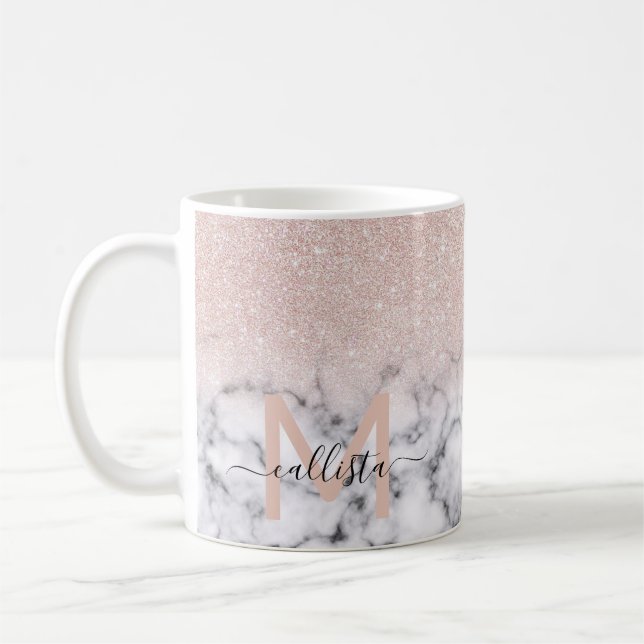 Funkelnd Rose Gold Glitzer Marble Ombre Kaffeetasse (Links)