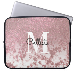 Funkelnd Rose Gold Glitzer Marble Ombre Monogram Laptopschutzhülle