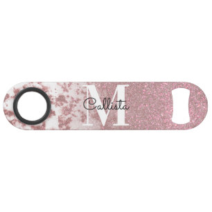 Funkelnd Rose Gold Glitzer Marble Ombre Monogram Speed Flaschenöffner