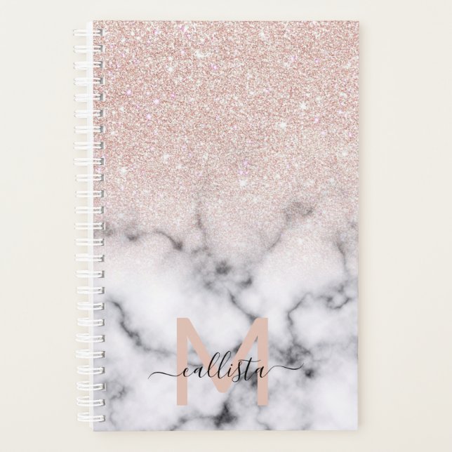 Funkelnd Rose Gold Glitzer Marble Ombre Planer (Vorderseite)