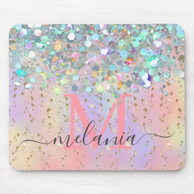 Funkelnd Rose Gold Glitzer Monogram Mousepad (Vorne)