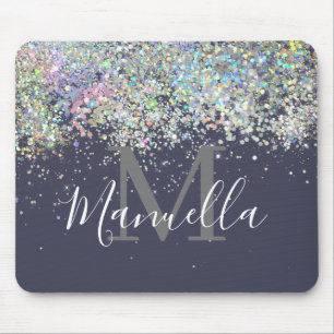Funkelnd Rose Gold Glitzer Monogram Mousepad