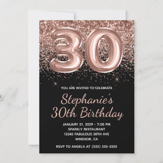 Funkelnd Rose Gold Glitzer Schwarze Nummer 30 Gebu Einladung