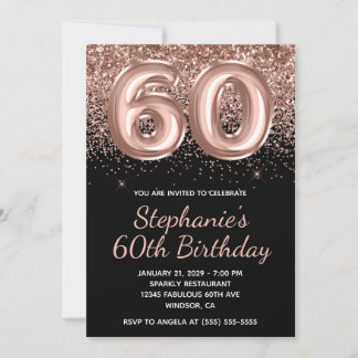 Funkelnd Rose Gold Glitzer Schwarze Nummer 60 Gebu Einladung