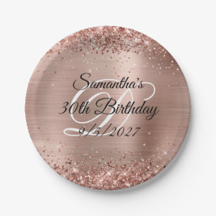 Funkelnd Rose Gold Glitzer und Foil 30. Geburtstag Pappteller