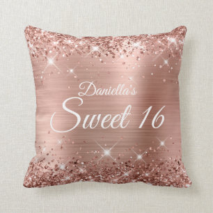 Funkelnd Rose Gold Glitzer und Foil Sweet 16 Kissen