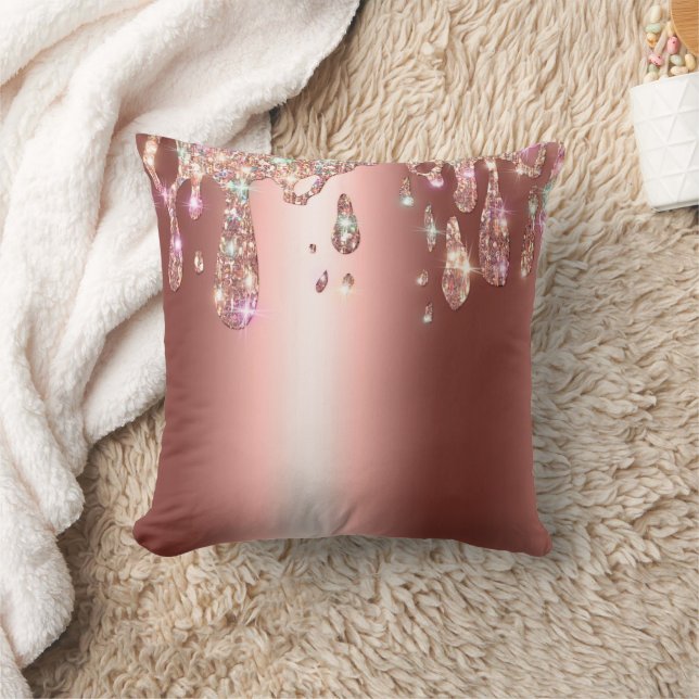 Funkelnd Rose Gold Tropfen | Diamant-Glitzer auf S Kissen (Decke)