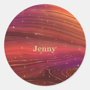 Funkelnd Rot und Orange Molten Earth Strata Runder Aufkleber