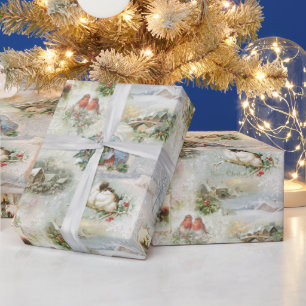 Funkelnd Rustikale Weihnachtsszenen Collage Geschenkpapier