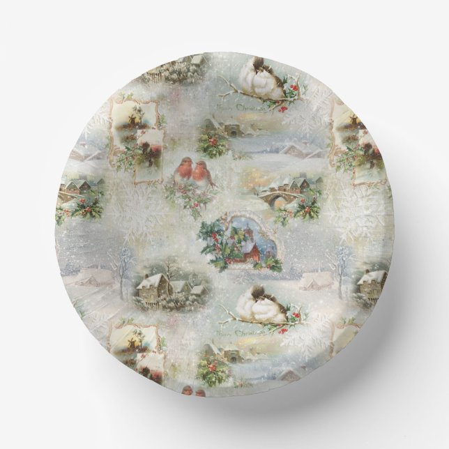 Funkelnd Rustikale Weihnachtsszenen Collage Pappteller (Vorderseite)