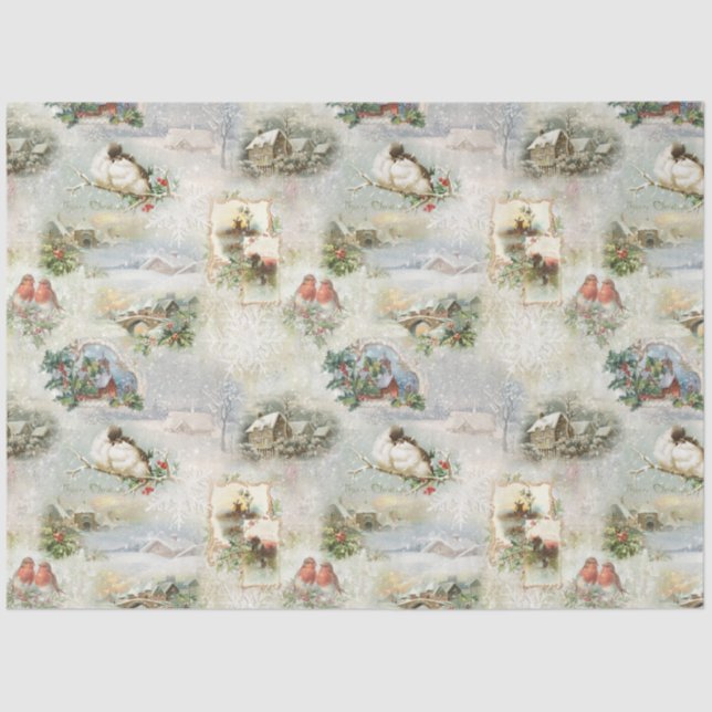 Funkelnd Rustikale Weihnachtsszenen Collage Seidenpapier (Vorderseite)