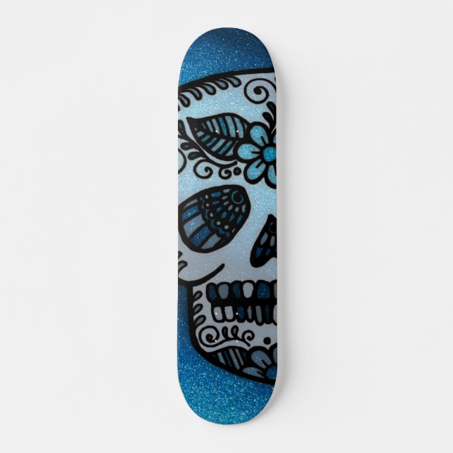 Funkelnd Saphir Glitzer Zuckerhut Skull Tattoo Des Skateboard (Vorne)