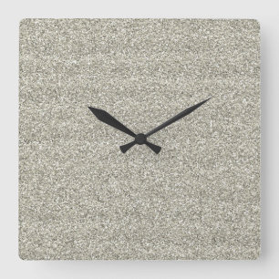Funkelnd schillernder silberner Glitzer Quadratische Wanduhr