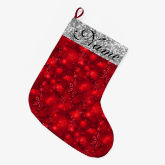 Funkelnd Schneeflocken, Rot und Silberner Glitzer  Großer Weihnachtsstrumpf