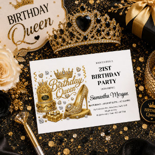 Funkelnd schwarze Gold-Geburtstags-Queen-Party-Fei Einladung