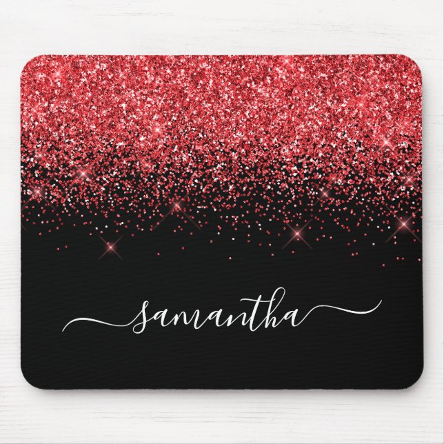 Funkelnd schwarzer Glitzer Eleganter Name Mousepad (Vorne)