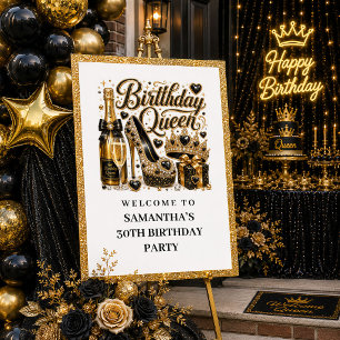 Funkelnd schwarzes goldenes Konfetti-Birthday-Quee Poster