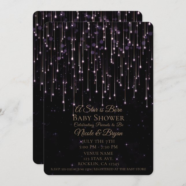 Funkelnd Shooting Stars Ein Star ist Geborene Kind Einladung (Vorne/Hinten)