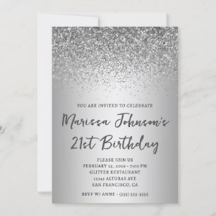 Funkelnd Silber Glitzer Grau Ombre 21. Geburtstag Einladung