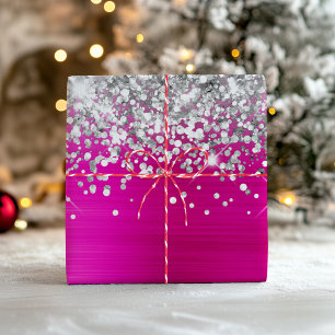 Funkelnd Silber Glitzer Hot Pink Imitate Fossil Geschenkpapier Set