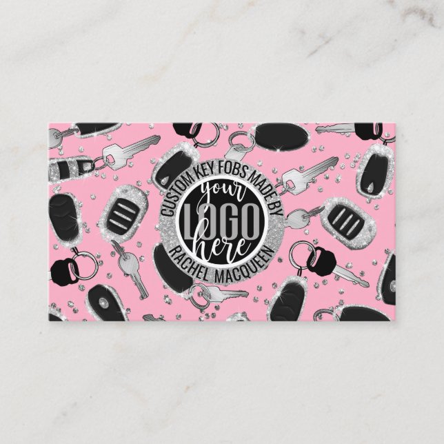 Funkelnd Silber-Glitzer-Key Fob Crafter Logo-Busse Visitenkarte (Vorderseite)