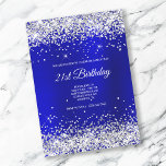 Funkelnd Silber Glitzer Pinselblau Satinfolie Einladung<br><div class="desc">Eine moderne, mädchenhafte Einladung zum Geburtstag. Imitate funkelnd blass-silbergraue Glitzer Ober- und Unterdekorationen mit einer hellblau gebürsteten Satin Ober-Folie digitale Grafik. Die moderne Kalligraphie und Textil, Größe und Farbe können individuell angepasst werden. Das ganze Glanz und Glanz dieses modernen mädchenhaften Designs sind digital erstellte Bilder. Einladungen zum 21. Geburtstag. Sie...</div>