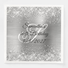 Funkelnd Silber Glitzer und Foil 40. Geburtstag Serviette