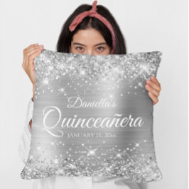 Funkelnd Silber Glitzer und Foil Quinceañera Kissen