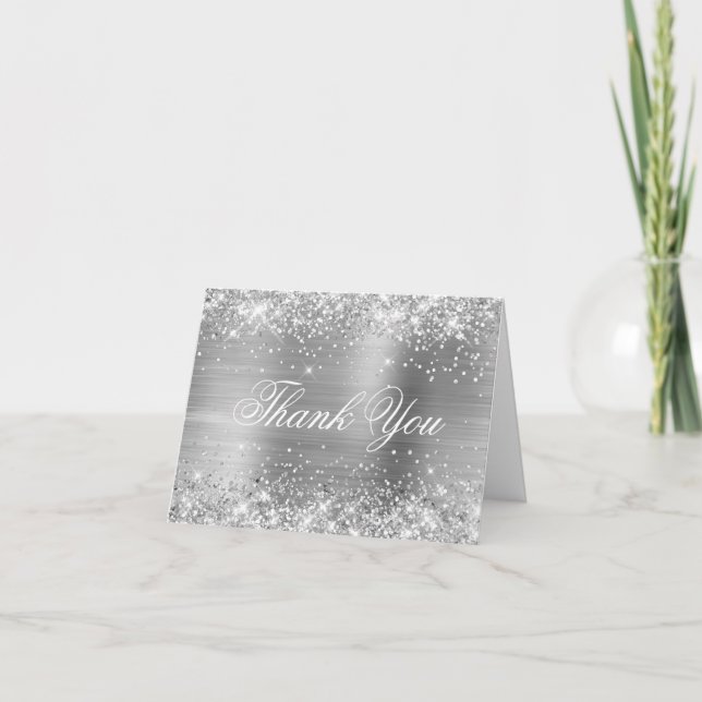 Funkelnd Silber-Imitate Glitzer und Shiny Foil Dankeskarte (Vorderseite)