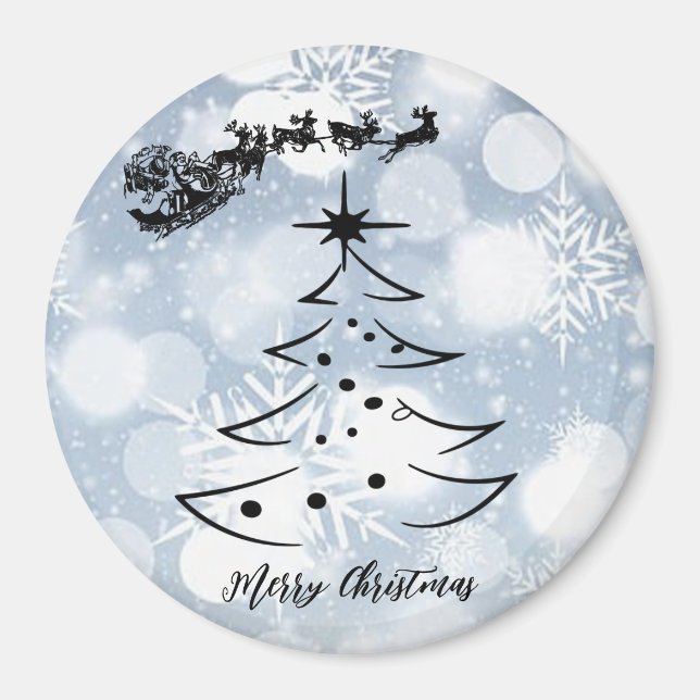 Funkelnd Silber mit Schneeflocke, Weihnachtsmann,  Magnet (Vorne)