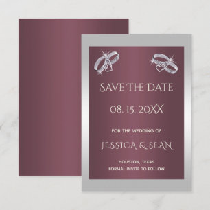 Funkelnd Silber Rings & Burgandy Save The Date