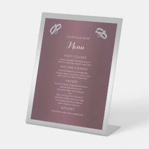 Funkelnd Silber Rings & Burgandy Wedding Menu Sockelschild